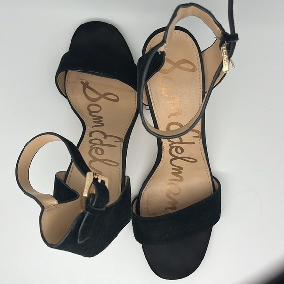 Sam Edelman Synthia Leather Open Toe Strap Back Suede Block Heels Size 10.5 - Picture 9 of 11